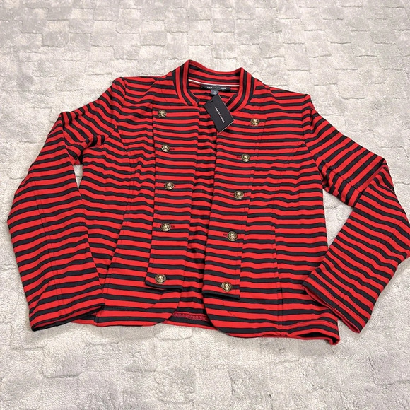 Tommy Hilfiger Old Money Military Red & Navy Sailor Open Front Blazer Cardigan M - Picture 1 of 7